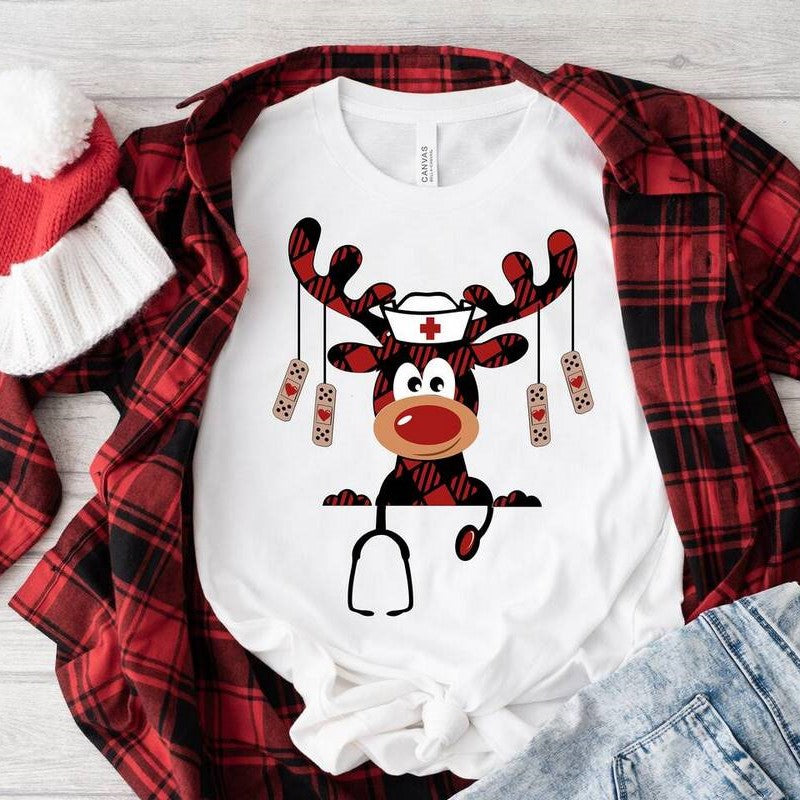Christmas Reindeer Nurse Stethoscope Shirt