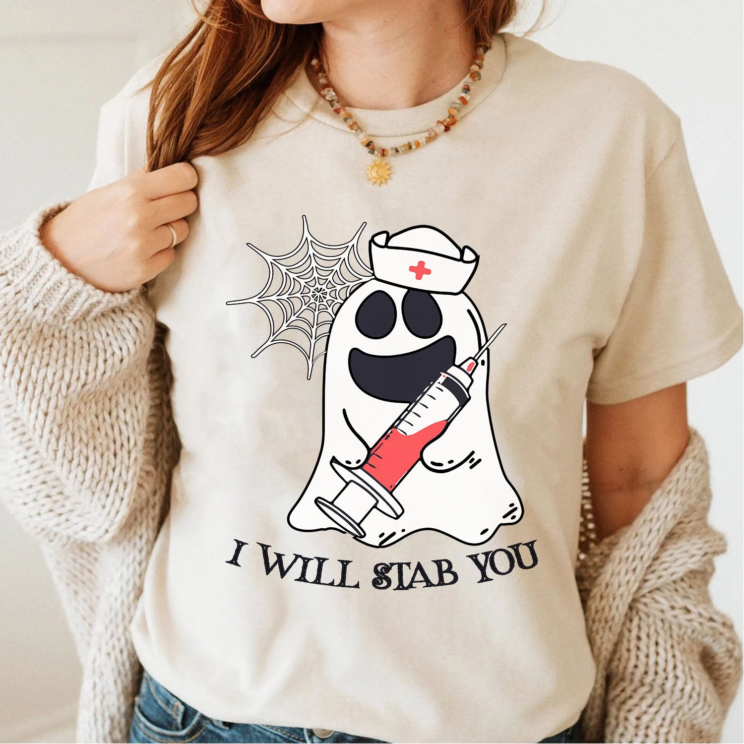 Nurse Gift - I Will Stab You Cute Ghost Syringe